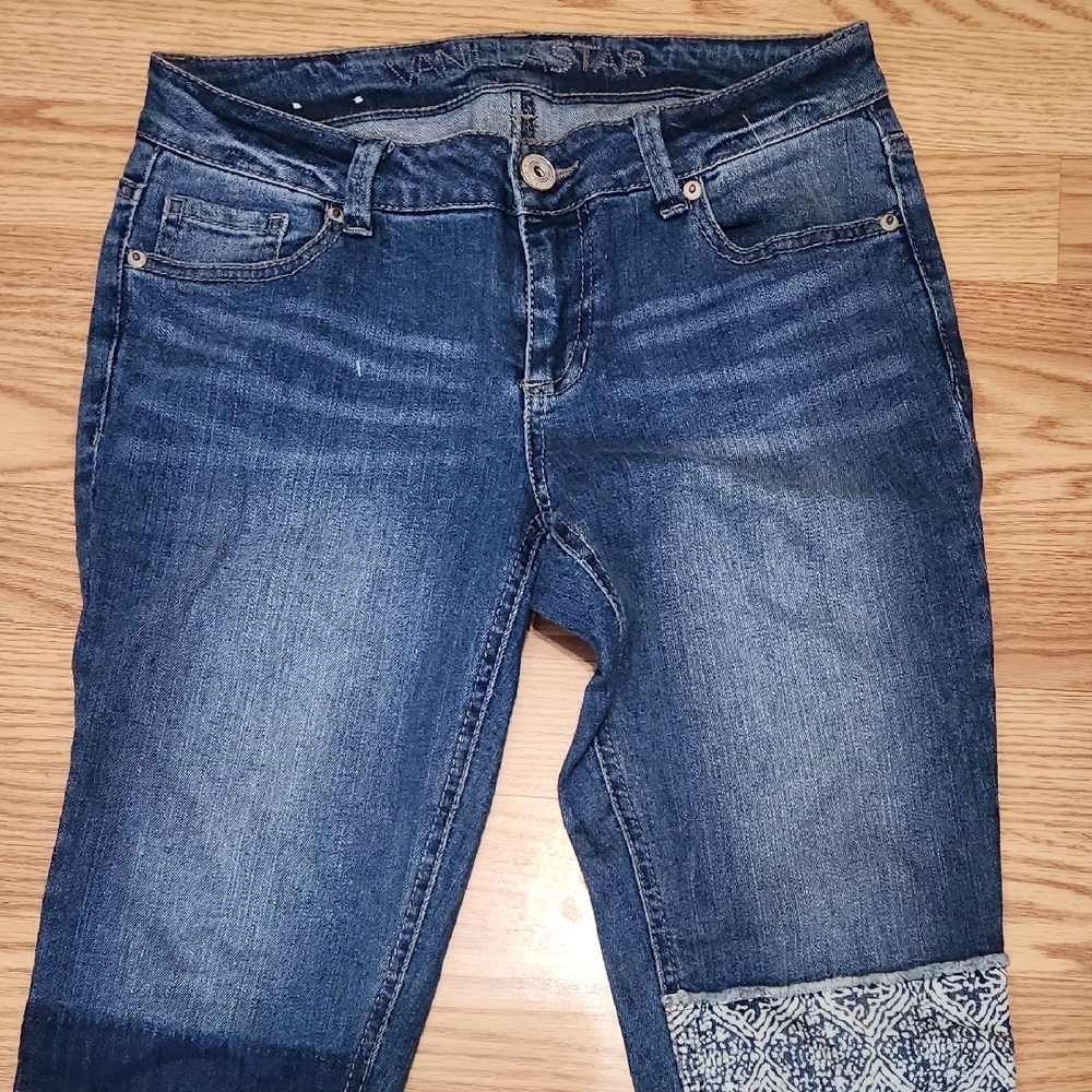 Vanilla Star Dark Blue Ankle Jeans with Patterned Cuff